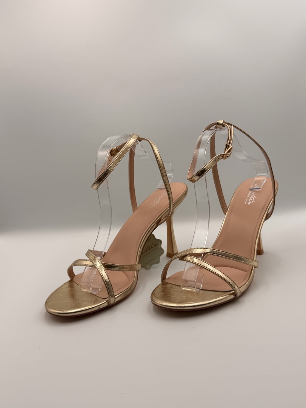 Metallic Gold Strappy Stiletto Sandals - Women's